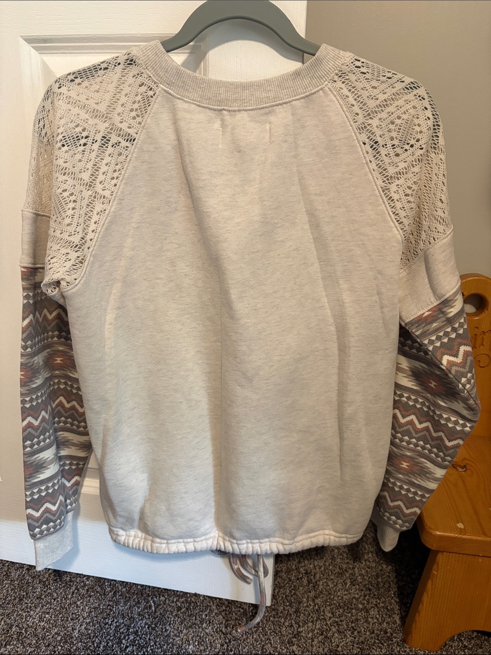 Shyanne Cream Long Sleeve Pullover with Patterned Sleeves - Picture 3 of 3